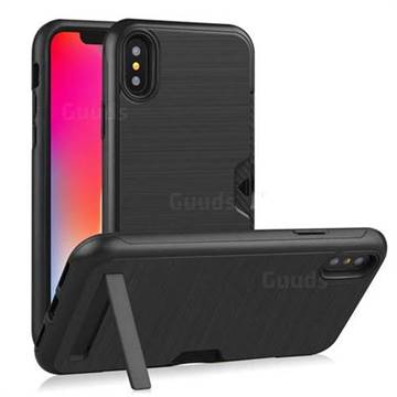Brushed 2 in 1 TPU + PC Stand Card Slot Phone Case Cover for iPhone XS / iPhone X(5.8 inch) - Black