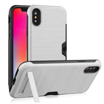 Brushed 2 in 1 TPU + PC Stand Card Slot Phone Case Cover for iPhone XS / iPhone X(5.8 inch) - Silver