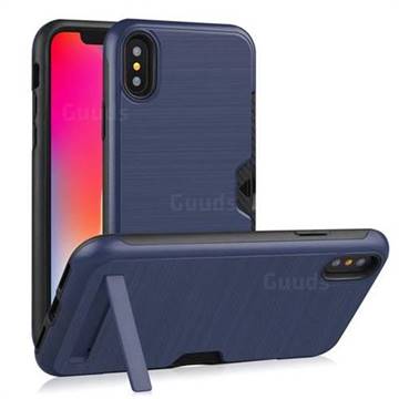 Brushed 2 in 1 TPU + PC Stand Card Slot Phone Case Cover for iPhone XS / iPhone X(5.8 inch) - Navy
