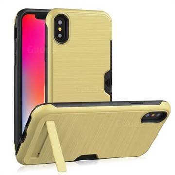 Brushed 2 in 1 TPU + PC Stand Card Slot Phone Case Cover for iPhone XS / iPhone X(5.8 inch) - Golden