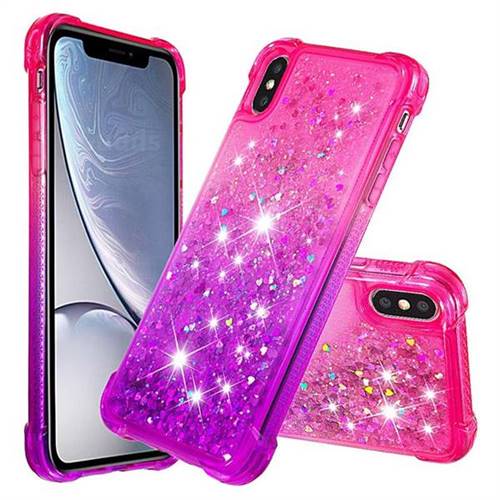 Rainbow Gradient Liquid Glitter Quicksand Sequins Phone Case for iPhone XS / iPhone X(5.8 inch) - Pink Purple