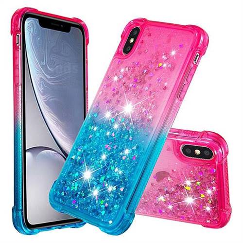 Rainbow Gradient Liquid Glitter Quicksand Sequins Phone Case for iPhone XS / iPhone X(5.8 inch) - Pink Blue
