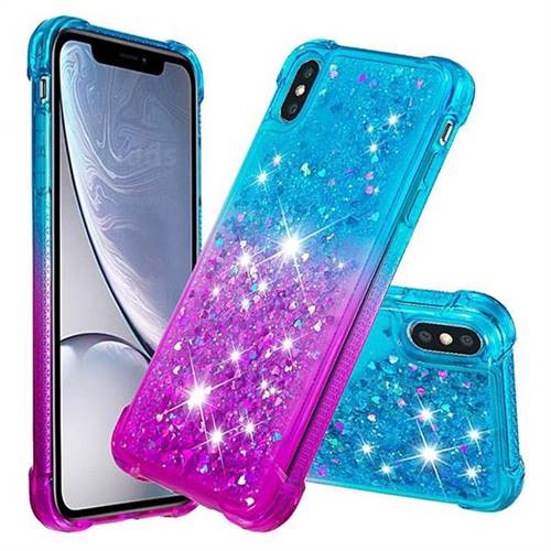 Rainbow Gradient Liquid Glitter Quicksand Sequins Phone Case for iPhone XS / iPhone X(5.8 inch) - Blue Purple
