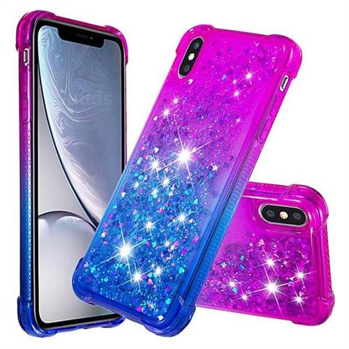 Rainbow Gradient Liquid Glitter Quicksand Sequins Phone Case for iPhone XS / iPhone X(5.8 inch) - Purple Blue