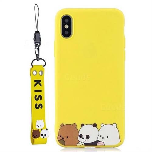 Yellow Bear Family Soft Kiss Candy Hand Strap Silicone Case for iPhone XS / iPhone X(5.8 inch)