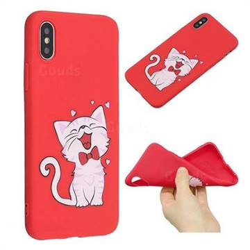 Happy Bow Cat Anti-fall Frosted Relief Soft TPU Back Cover for iPhone XS / iPhone X(5.8 inch)