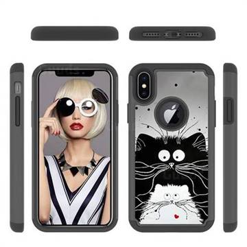Black and White Cat Shock Absorbing Hybrid Defender Rugged Phone Case Cover for iPhone XS / iPhone X(5.8 inch)
