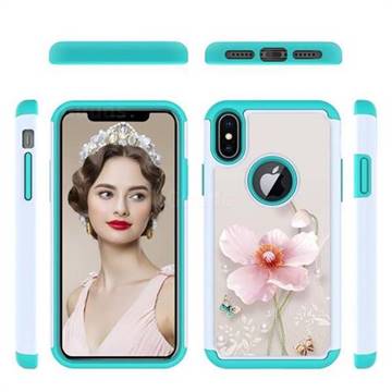 Pearl Flower Shock Absorbing Hybrid Defender Rugged Phone Case Cover for iPhone XS / iPhone X(5.8 inch)