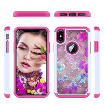 peony Flower Shock Absorbing Hybrid Defender Rugged Phone Case Cover for iPhone XS / iPhone X(5.8 inch)
