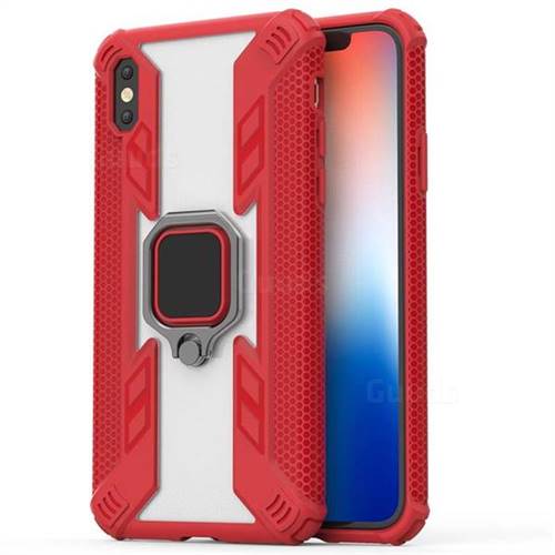Predator Armor Metal Ring Grip Shockproof Dual Layer Rugged Hard Cover for iPhone XS / iPhone X(5.8 inch) - Red