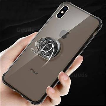 Anti-fall Invisible Press Bounce Ring Holder Phone Cover for iPhone XS / iPhone X(5.8 inch) - Elegant Black