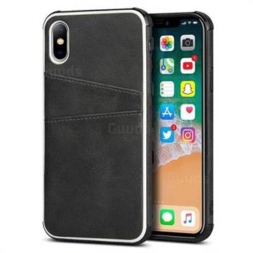 Simple Calf Card Slots Mobile Phone Back Cover for iPhone XS / iPhone X(5.8 inch) - Black