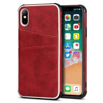 Simple Calf Card Slots Mobile Phone Back Cover for iPhone XS / iPhone X(5.8 inch) - Red