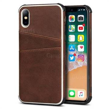 Simple Calf Card Slots Mobile Phone Back Cover for iPhone XS / iPhone X(5.8 inch) - Coffee