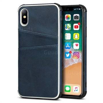 Simple Calf Card Slots Mobile Phone Back Cover for iPhone XS / iPhone X(5.8 inch) - Blue