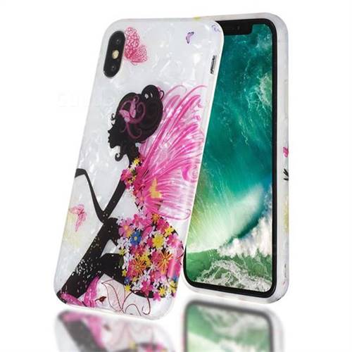 Flower Butterfly Girl Shell Pattern Clear Bumper Glossy Rubber Silicone Phone Case for iPhone XS / iPhone X(5.8 inch)
