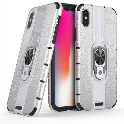 Alita Battle Angel Armor Metal Ring Grip Shockproof Dual Layer Rugged Hard Cover for iPhone XS / iPhone X(5.8 inch) - Silver