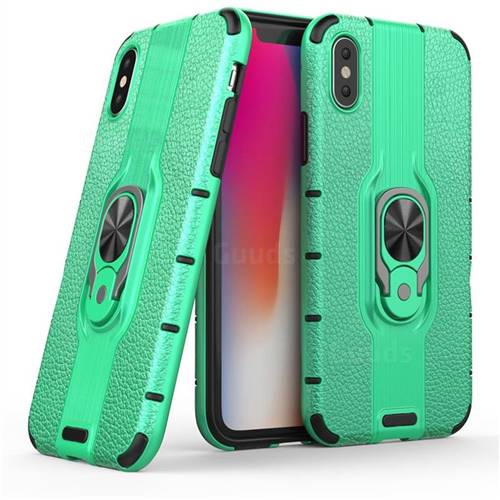 Alita Battle Angel Armor Metal Ring Grip Shockproof Dual Layer Rugged Hard Cover for iPhone XS / iPhone X(5.8 inch) - Green