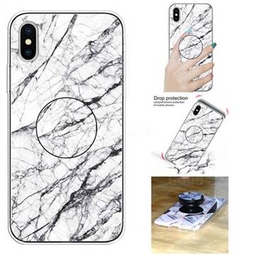 White Marble Pop Stand Holder Varnish Phone Cover for iPhone XS / iPhone X(5.8 inch)