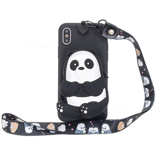 Cute Panda Neck Lanyard Zipper Wallet Silicone Case for iPhone XS / iPhone X(5.8 inch)