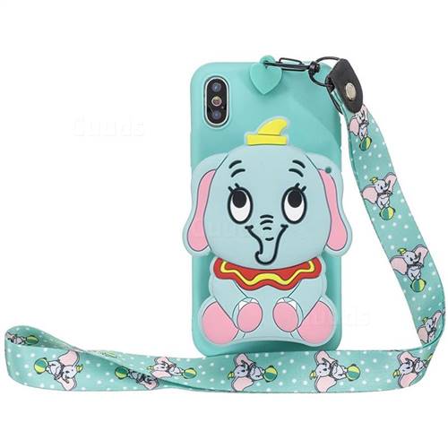 Blue Elephant Neck Lanyard Zipper Wallet Silicone Case for iPhone XS / iPhone X(5.8 inch)