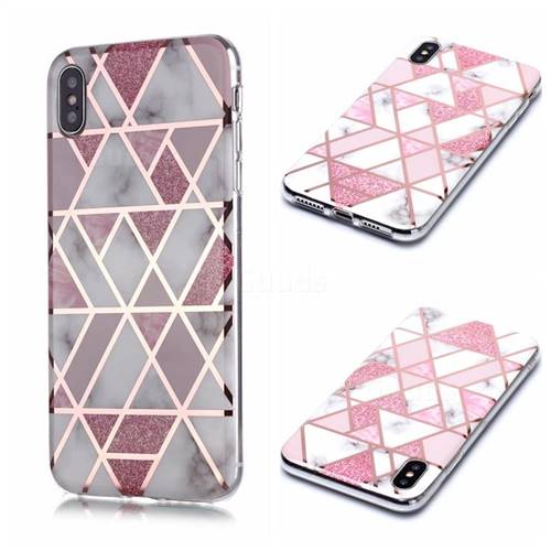 Pink Rhombus Galvanized Rose Gold Marble Phone Back Cover for iPhone XS / iPhone X(5.8 inch)