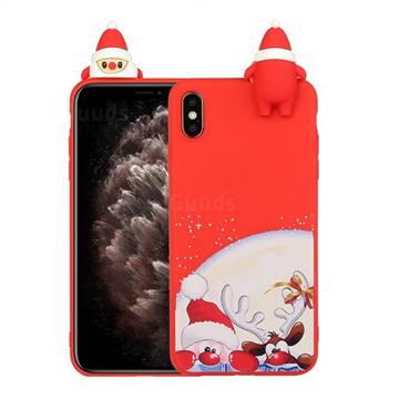Santa Claus Elk Christmas Xmax Soft 3D Doll Silicone Case for iPhone XS / iPhone X(5.8 inch)