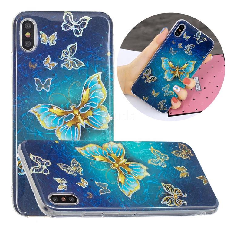 Golden Butterfly Painted Galvanized Electroplating Soft Phone Case Cover for iPhone XS / iPhone X(5.8 inch)