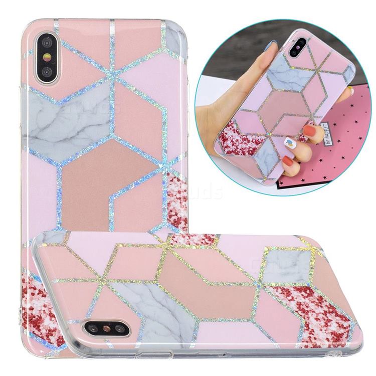 Pink Marble Painted Galvanized Electroplating Soft Phone Case Cover for iPhone XS / iPhone X(5.8 inch)