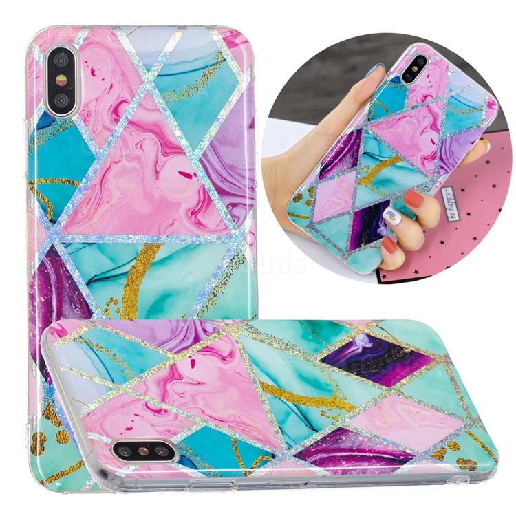 Triangular Marble Painted Galvanized Electroplating Soft Phone Case Cover for iPhone XS / iPhone X(5.8 inch)