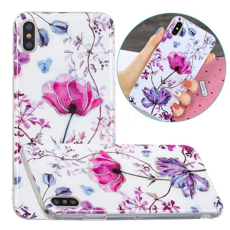Magnolia Painted Galvanized Electroplating Soft Phone Case Cover for iPhone XS / iPhone X(5.8 inch)