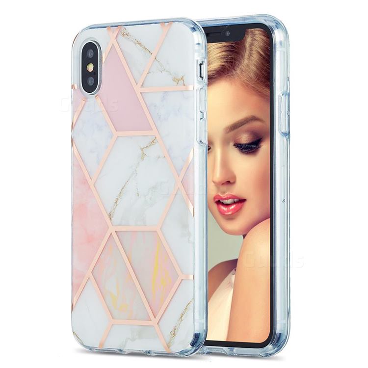 Pink White Marble Pattern Galvanized Electroplating Protective Case Cover for iPhone XS / iPhone X(5.8 inch)