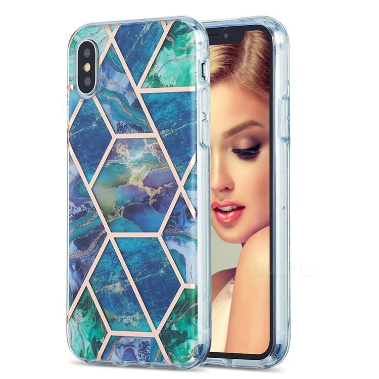 Blue Green Marble Pattern Galvanized Electroplating Protective Case Cover for iPhone XS / iPhone X(5.8 inch)