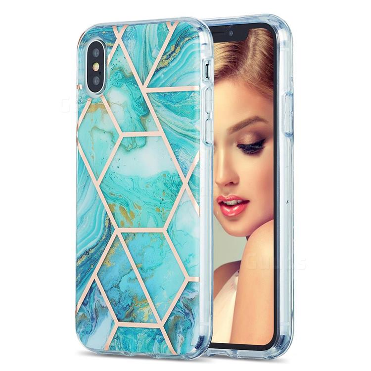 Blue Sea Marble Pattern Galvanized Electroplating Protective Case Cover for iPhone XS / iPhone X(5.8 inch)