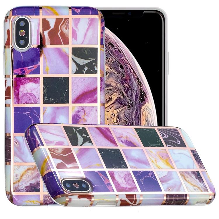 Square Puzzle Painted Marble Electroplating Protective Case for iPhone XS / iPhone X(5.8 inch)