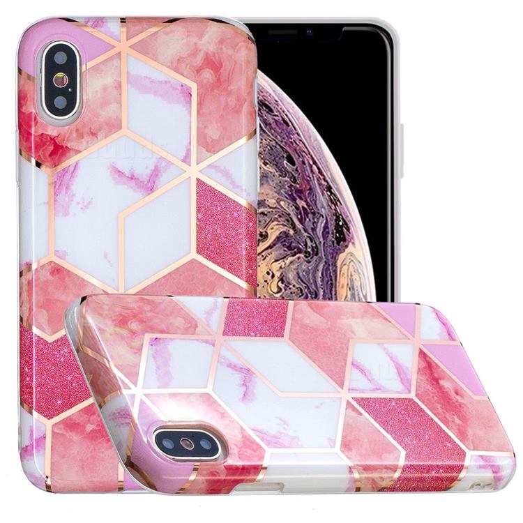 Cherry Glitter Painted Marble Electroplating Protective Case for iPhone XS / iPhone X(5.8 inch)