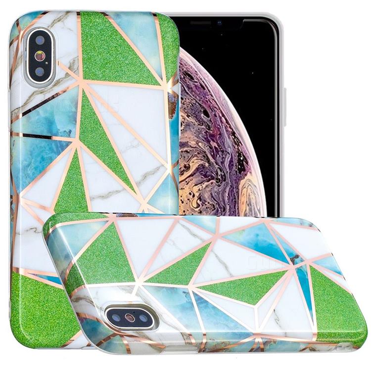 Green Triangle Painted Marble Electroplating Protective Case for iPhone XS / iPhone X(5.8 inch)