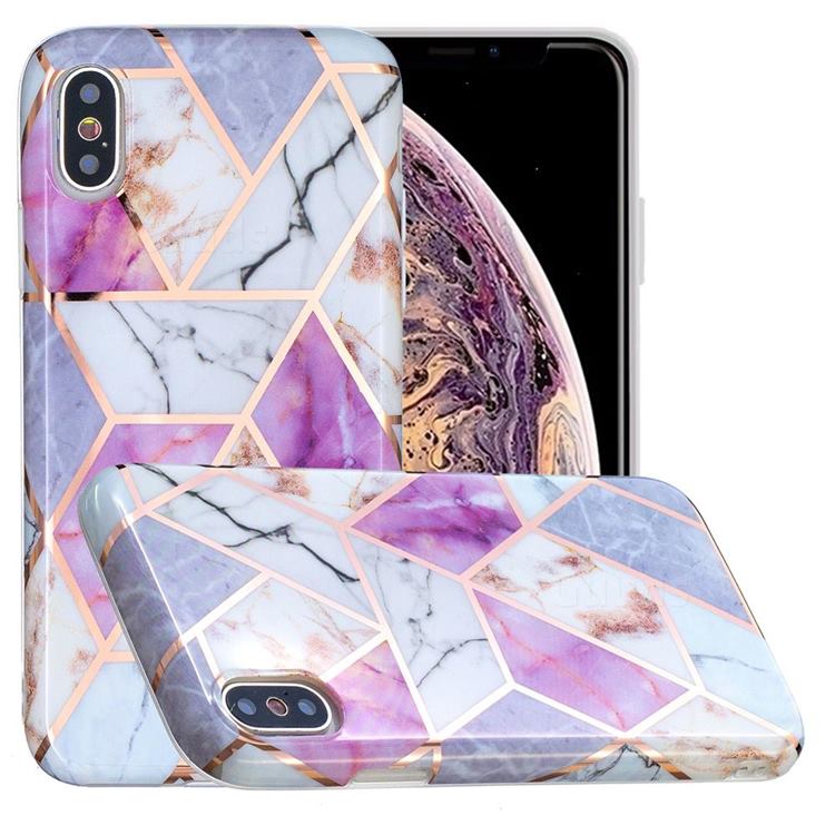 Purple and White Painted Marble Electroplating Protective Case for iPhone XS / iPhone X(5.8 inch)