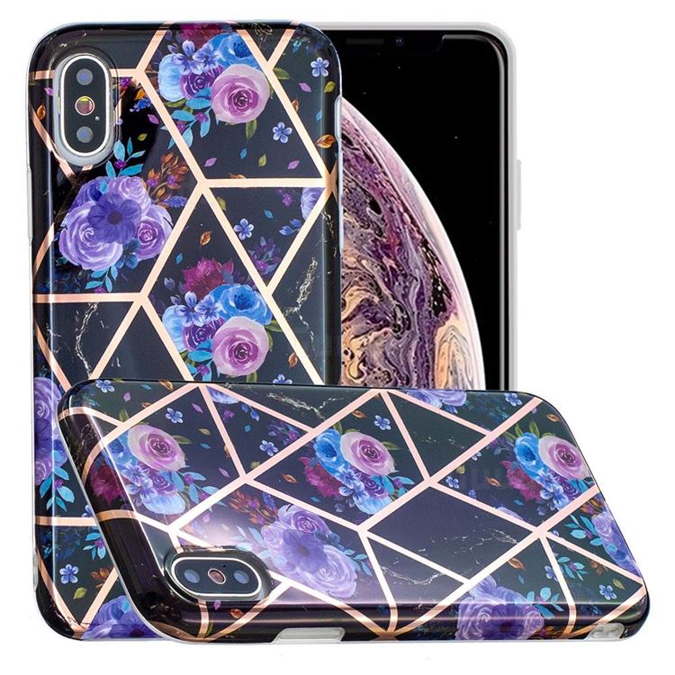 Black Flower Painted Marble Electroplating Protective Case for iPhone XS / iPhone X(5.8 inch)