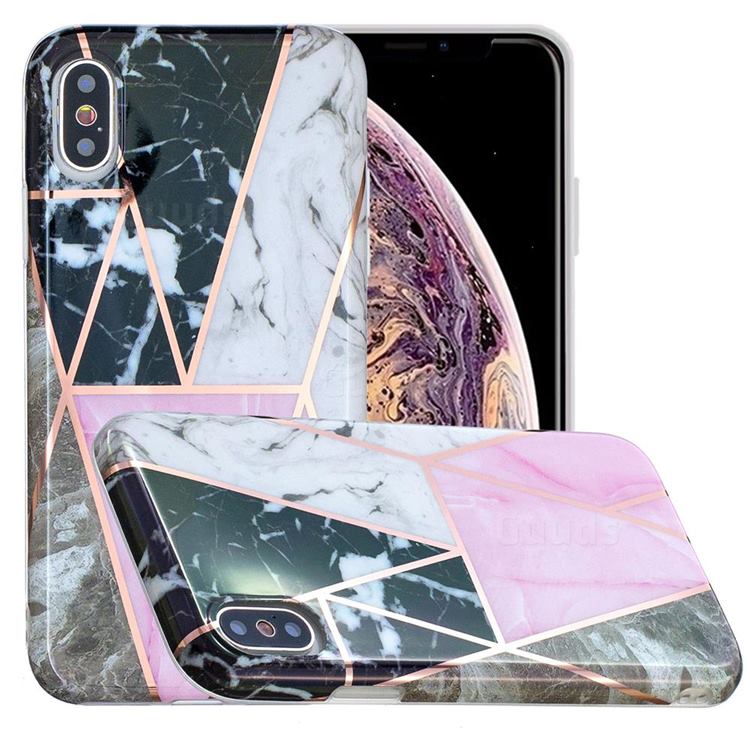 Pink and Black Painted Marble Electroplating Protective Case for iPhone XS / iPhone X(5.8 inch)