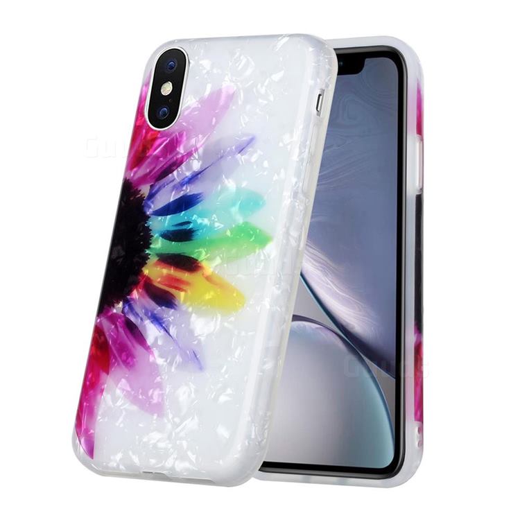 Colored Sunflower Shell Pattern Glossy Rubber Silicone Protective Case Cover for iPhone XS / iPhone X(5.8 inch)