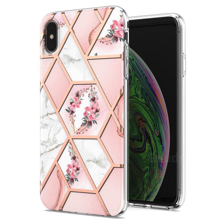 Pink Flower Marble Electroplating Protective Case Cover for iPhone XS / iPhone X(5.8 inch)