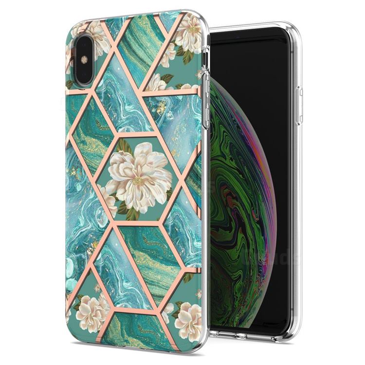 Blue Chrysanthemum Marble Electroplating Protective Case Cover for iPhone XS / iPhone X(5.8 inch)