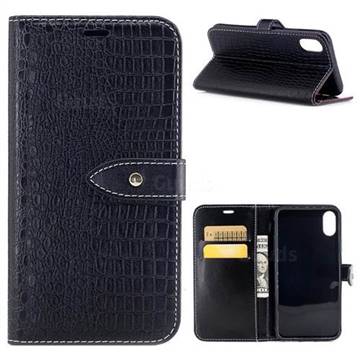 Luxury Retro Crocodile PU Leather Wallet Case for iPhone XS / X / 10 (5.8 inch) - Black