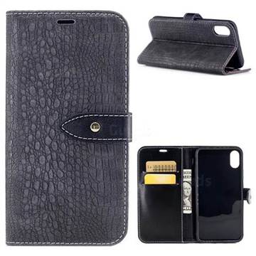 Luxury Retro Crocodile PU Leather Wallet Case for iPhone XS / X / 10 (5.8 inch) - Dark Gray