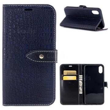 Luxury Retro Crocodile PU Leather Wallet Case for iPhone XS / X / 10 (5.8 inch) - Sapphire