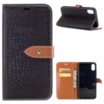 Luxury Retro Crocodile PU Leather Wallet Case for iPhone XS / X / 10 (5.8 inch) - Dark Brown