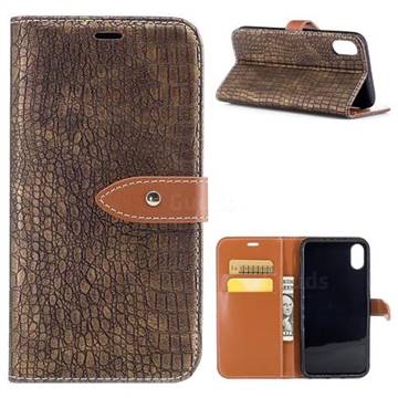 Luxury Retro Crocodile PU Leather Wallet Case for iPhone XS / X / 10 (5.8 inch) - Gold