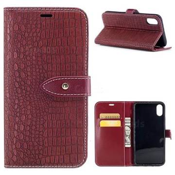 Luxury Retro Crocodile PU Leather Wallet Case for iPhone XS / X / 10 (5.8 inch) - Red Wine