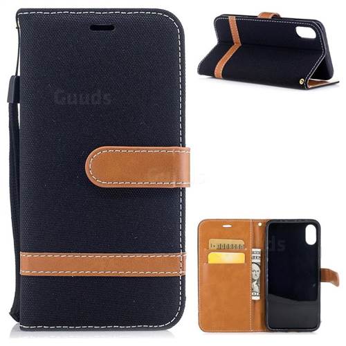 Jeans Cowboy Denim Leather Wallet Case for iPhone XS / X / 10 (5.8 inch) - Black